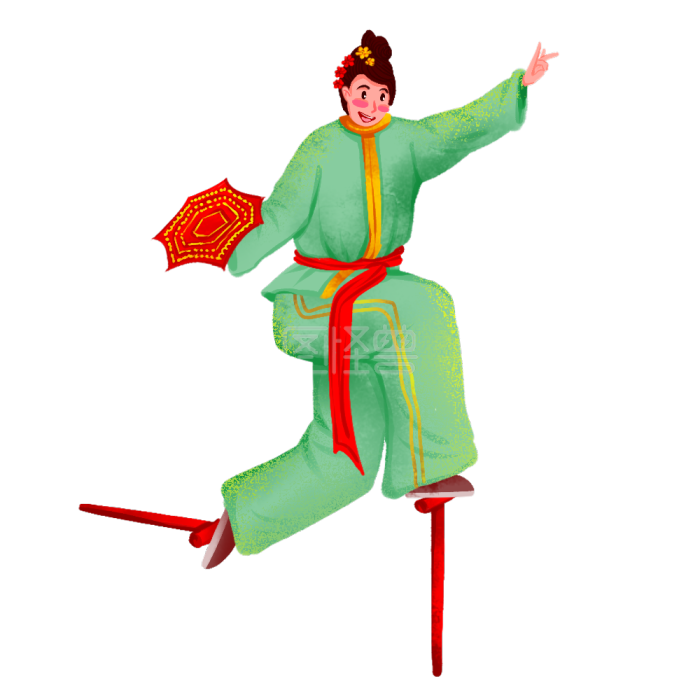 图怪兽原创元素 新年 民俗 踩高跷 杂技 人物 女