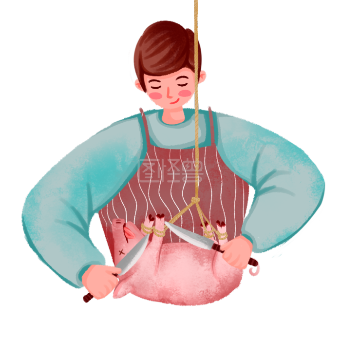 图怪兽原创元素 杀猪 新年 民俗 吊着的猪 拿杀猪刀的人