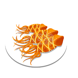 图怪兽原创元素卡通新年春节年夜饭烤鱿鱼美食插画