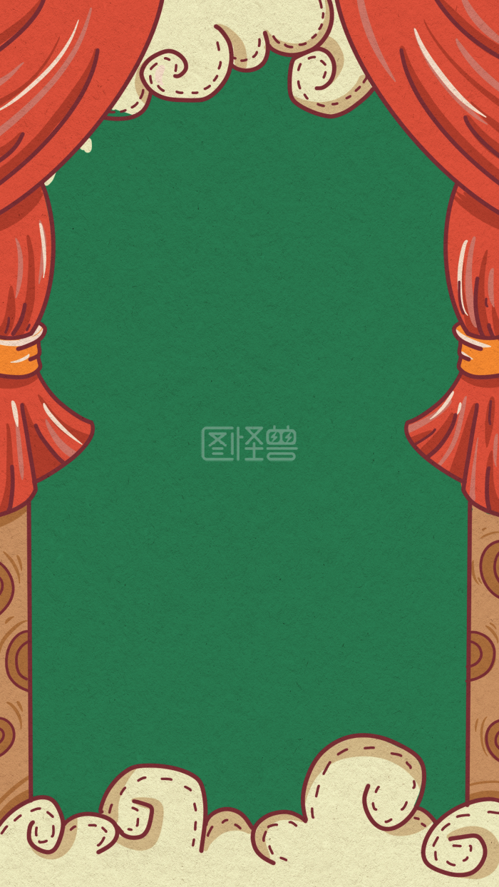 图怪兽原创元素卡通通用背景祥云帘子国潮风-背景素材图片-图怪兽