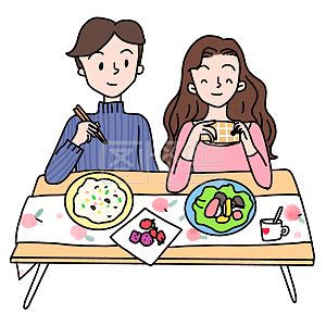 图怪兽原创元素漫画风情侣吃晚餐拍照