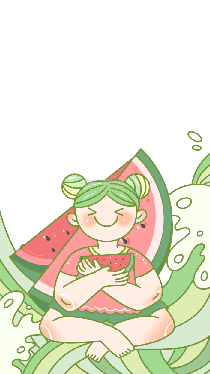 图怪兽原创元素女生卡通人物水果可爱背景女生节西瓜