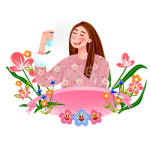 图怪兽原创元素手绘卡通女神节喷香水的女生