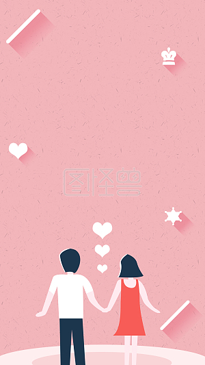 图怪兽原创元素扁平简约粉色情侣卡通背景图