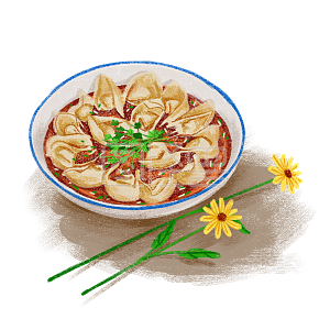 图怪兽原创元素手绘中国各地美食小吃四川龙抄手