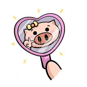 图怪兽原创元素肉色紫色猪猪照镜子表情包