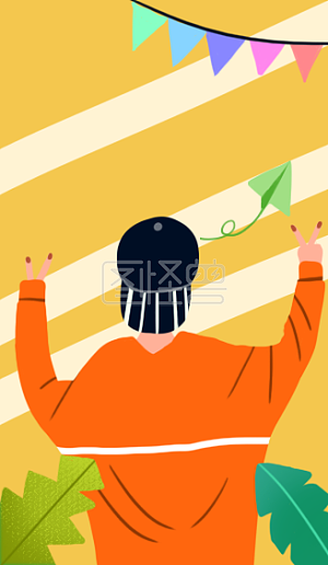 图怪兽原创元素青年节男孩背影比耶插画元素