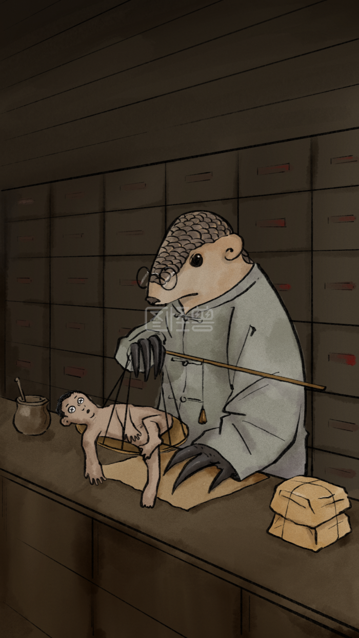 图怪兽原创元素 疫情 人与野生动物关系对调 漫画风 插画