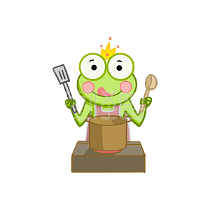 图怪兽原创元素绿色青蛙煮饭表情包