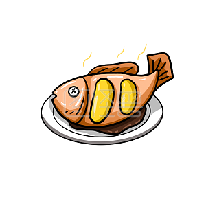 图怪兽原创元素卡其色卡通清蒸鱼表情包详情图怪兽