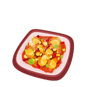 图怪兽原创元素 卡通 四川美食 宫保鸡丁 红色 肌理 美食