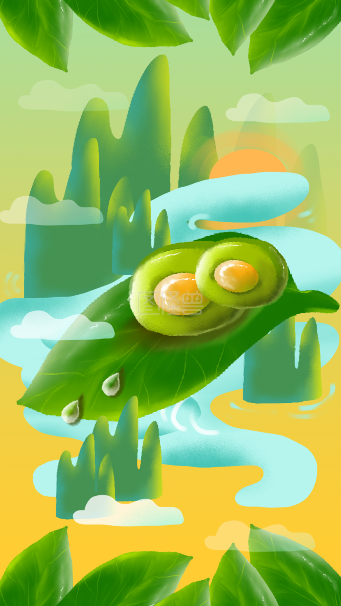 图怪兽原创元素卡通风手绘风唯美清明节青团子插画元素