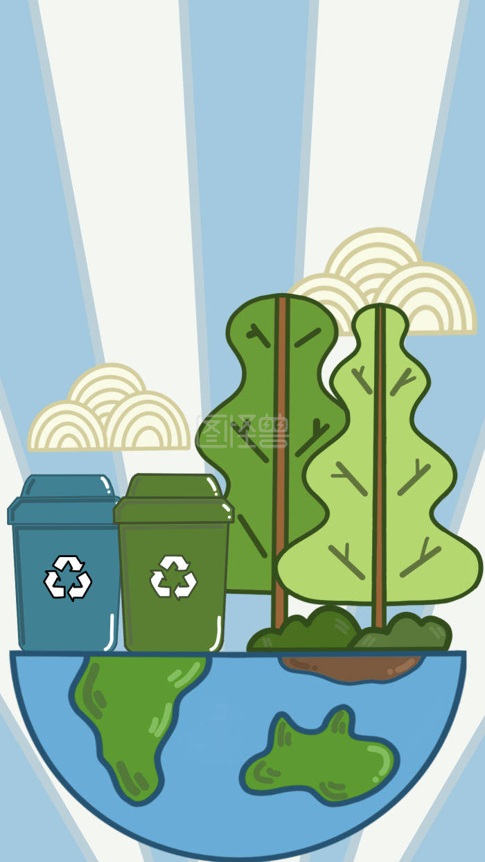 图怪兽原创元素卡通世界卫生日节日插画背树木环保-背景素材图片-图