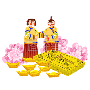 图怪兽原创元素清明节手绘祭品卡通纸扎小人儿