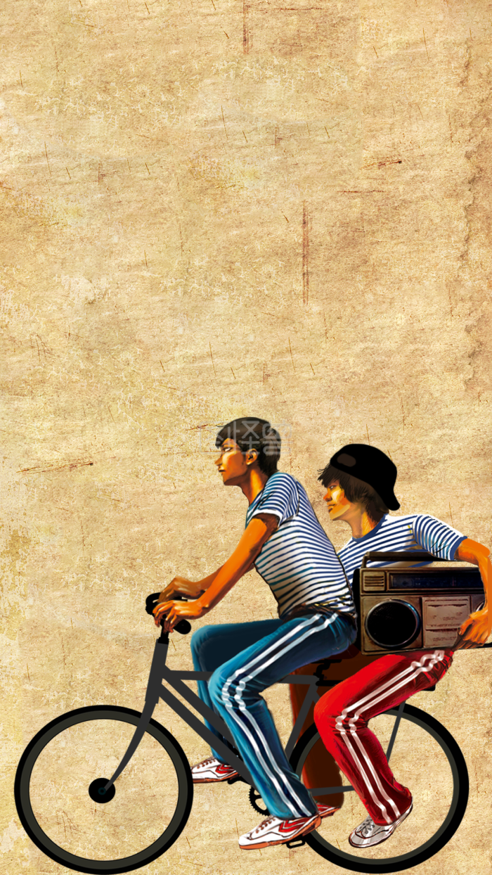 图怪兽原创元素卡通手绘怀旧青春自行车手机海报