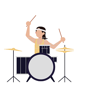 图怪兽原创元素扁平人物架子鼓插画元素