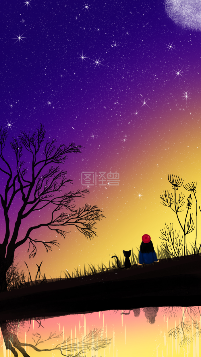 图怪兽原创元素扁平背景艺术夜空紫夜空星空小女孩 背景素材图片 图怪兽 图怪兽原创元素扁平背景艺术夜空紫夜空星空小女孩 背景素材图片 图怪兽