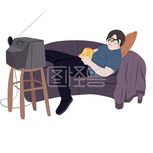 图怪兽原创元素躺在沙发上吃着薯片看电视的肥宅青年