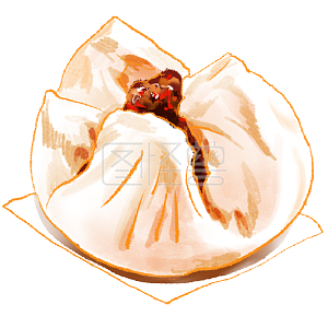 水彩 粤菜 广东美食 餐饮 海报 电商 黄色 叉烧大包 叉烧包