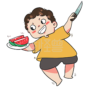 图怪兽原创元素切西瓜的男孩元素