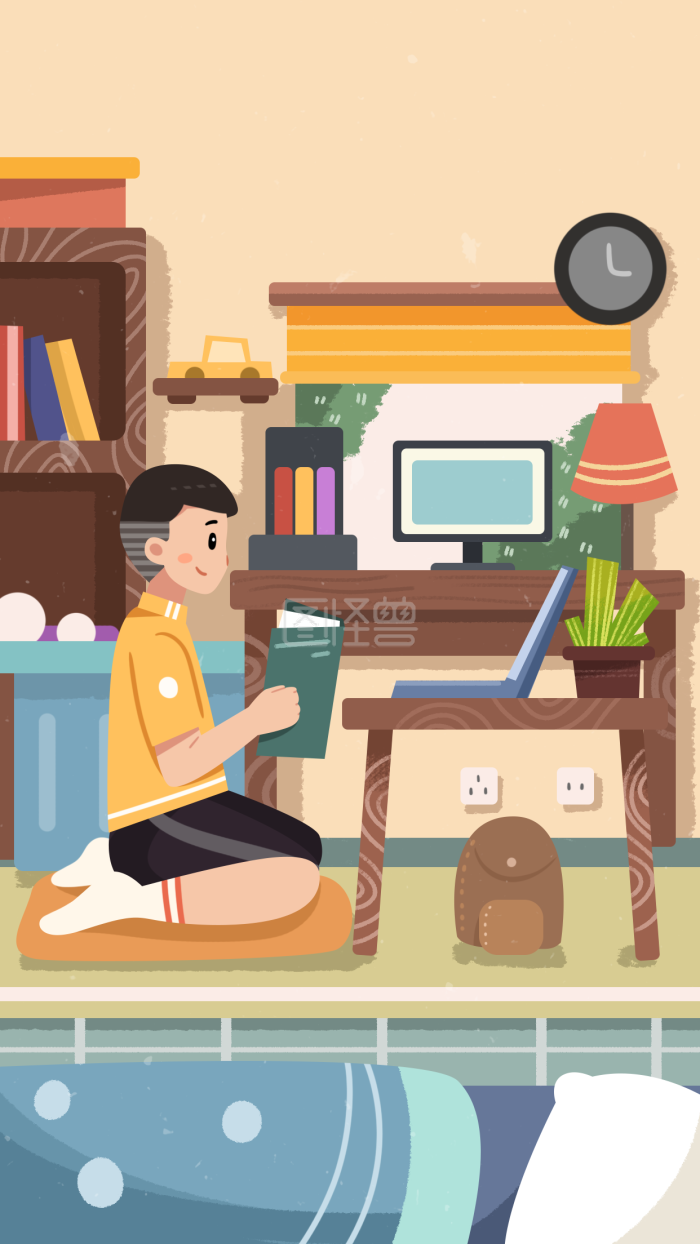 图怪兽原创元素扁平上网课插画元素