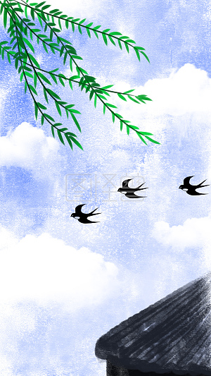 图怪兽原创元素 质感 水彩 春分 节日 燕子 蓝色 简约 小清新