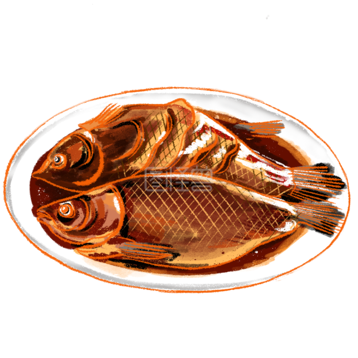 水彩 杭帮菜 浙江菜 美食 海报 电商 黄色 西湖醋鱼