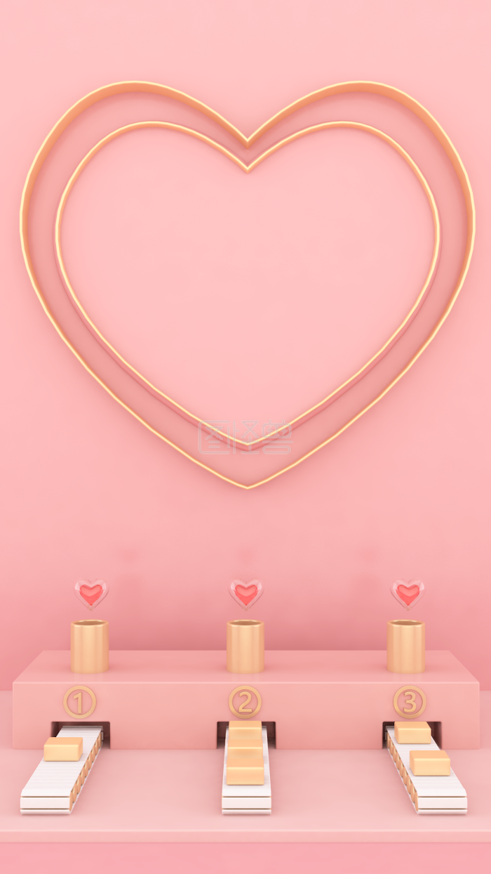 图怪兽原创元素c4d立体粉色简约爱心温馨手机海报