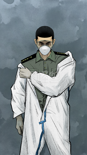 图怪兽原创元素 漫画风 军人 医生 疫情 插画