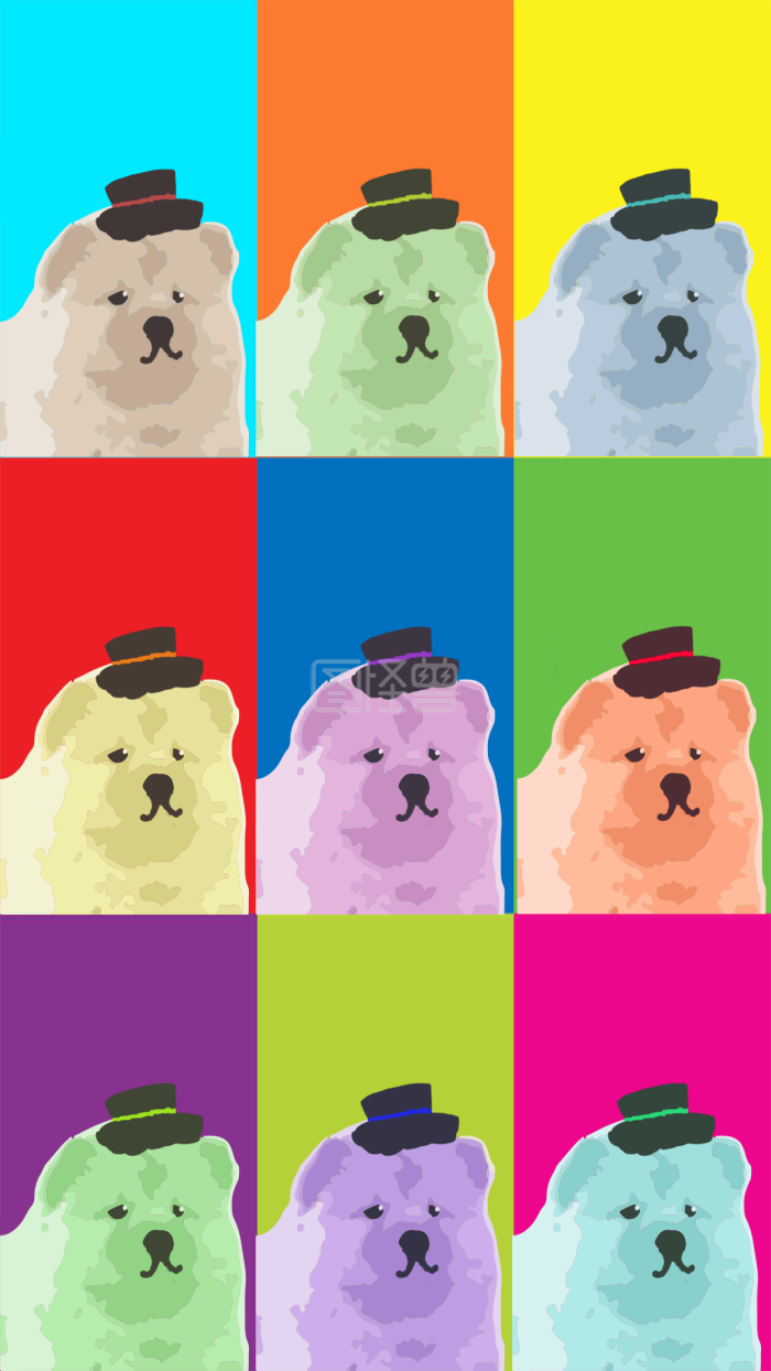 图怪兽原创元素波普艺术小狗卡通插画礼帽-背景素材图片-图怪兽