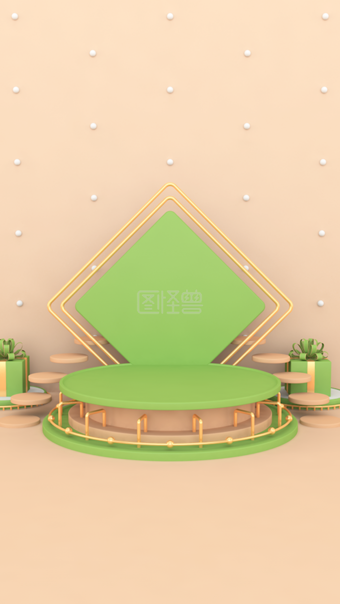 图怪兽原创元素c4d立体绿色简约清新手机海报