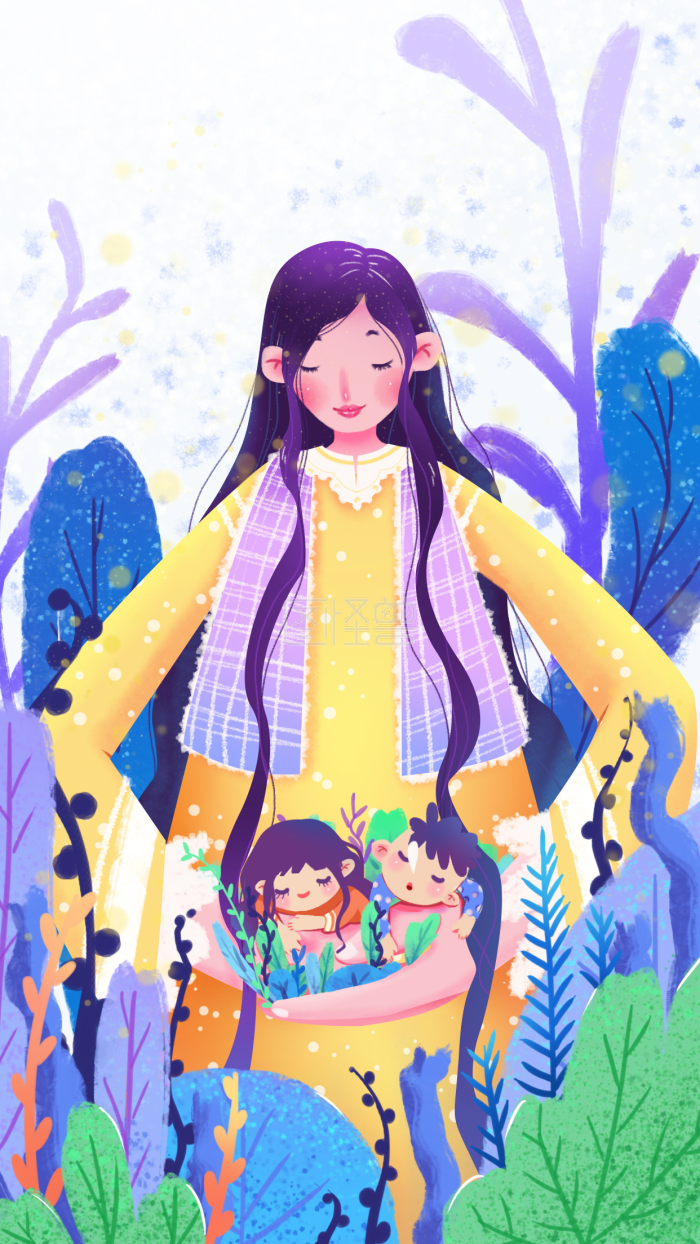 图怪兽原创元素扁平肌理人物插画母亲节