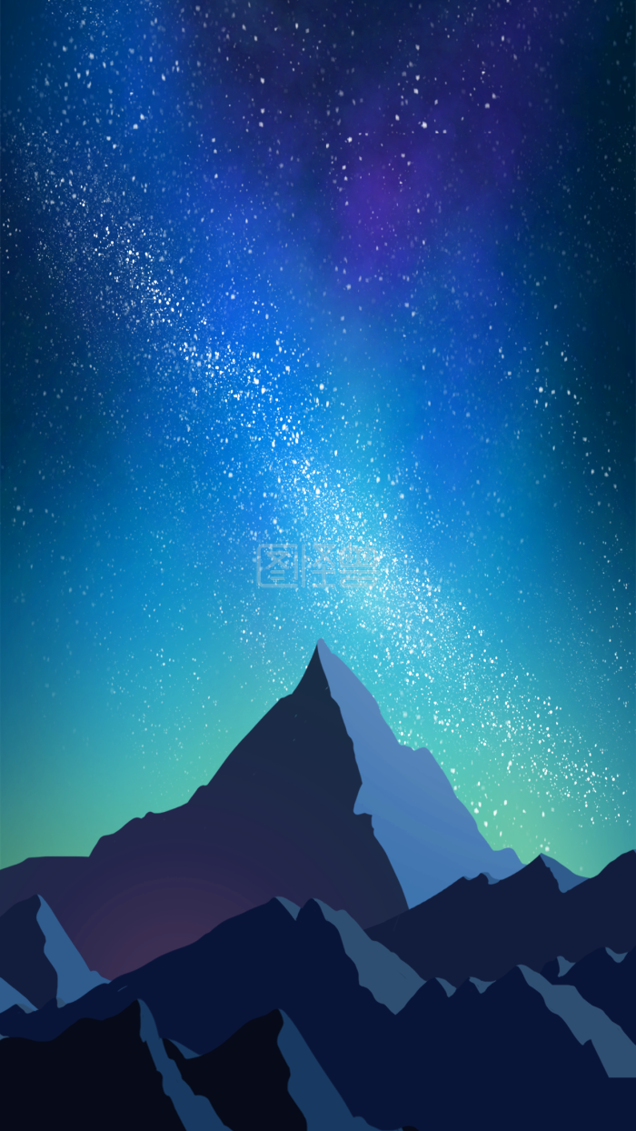 图怪兽原创元素 星空 夜晚 极光 蓝色 黑暗 风景 群山