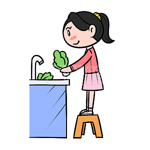 图怪兽原创元素 卡通 劳动节 做家务 儿童 洗菜