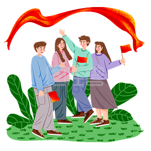 扁平风格五四爱国运动节日青年节蓝色系青年男女