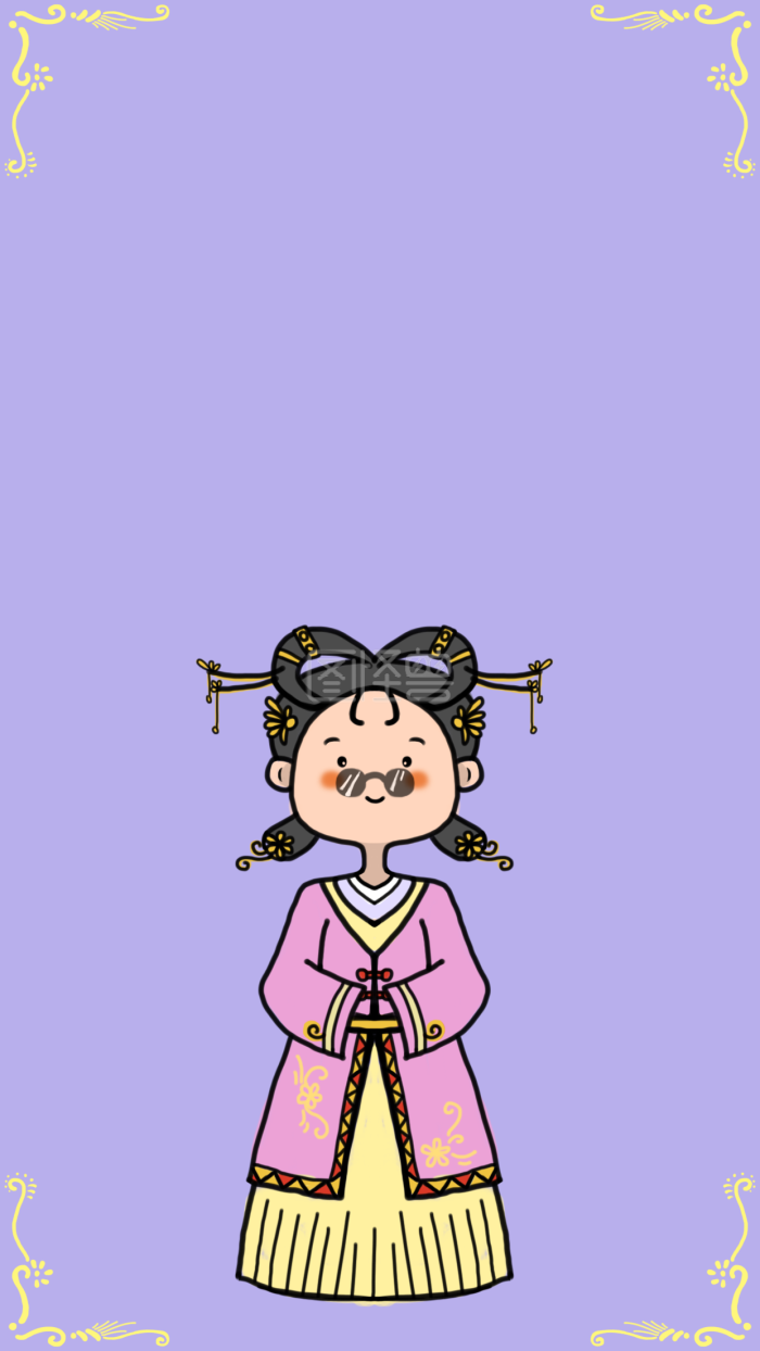 图怪兽原创元素卡通古风汉服可爱小女孩-背景素材图片-图怪兽