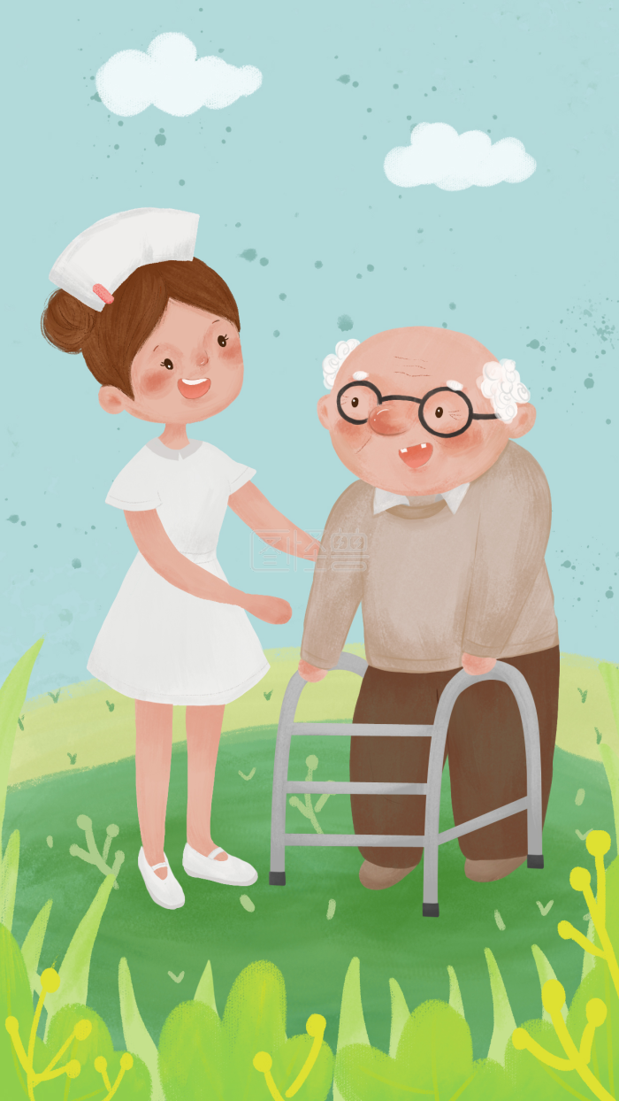 护士帮助老人手机背景-背景素材图片-图怪兽