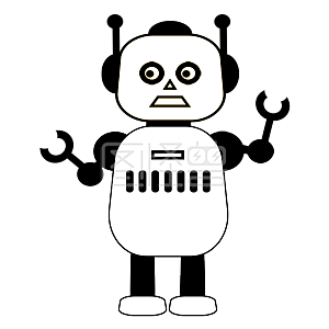 卡通手绘几何线条可爱机器人黑白插画元素