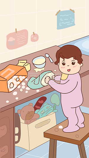 图怪兽原创元素 卡通 儿童节 宝宝 捣乱 家里 粉色 玩具 食物