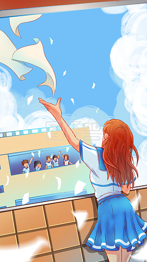 图怪兽原创元素卡通手绘高考毕业人物抛书