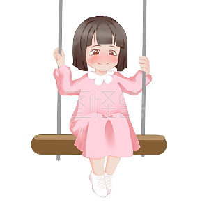 原创元素 卡通 女孩 儿童节 坐秋千