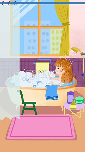 卡通 个人生活 儿童 儿童节 粉 洗澡