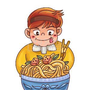 图怪兽原创元素传统风吃热干面男生插画元素