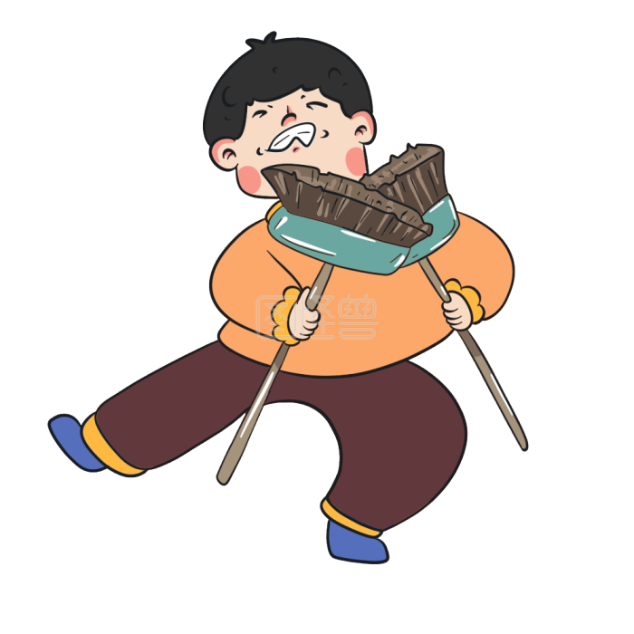 图怪兽原创元素拿扫把的孩子元素