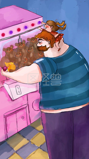 图怪兽原创背景父亲节亲子互动抓娃娃