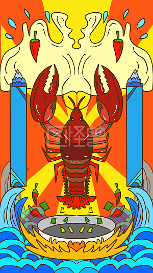 图怪兽原创元素卡通风小龙虾海报红色插画元素
