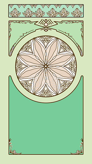 图怪兽原创元素穆夏风花纹纹理边框卡牌绿色系通用背景