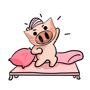 图怪兽原创元素 粉色 卡通 猪猪 起床 表情包
