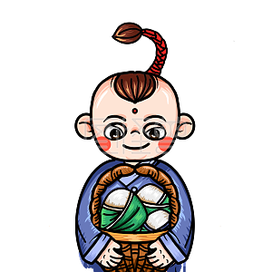图怪兽原创元素国潮风端午节端着粽子少年插画元素