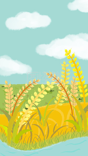 图怪兽原创元素芒种稻田田野插画元素